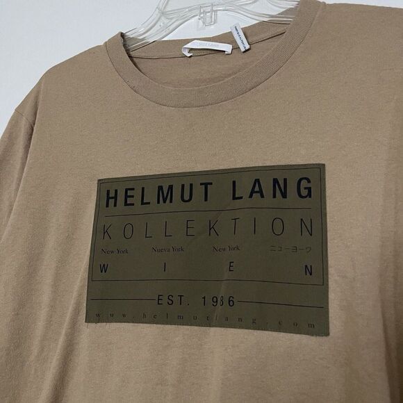 HELMUT LANG tan brown graphic crew neck short sleeve tshirt size medium - Picture 5 of 6